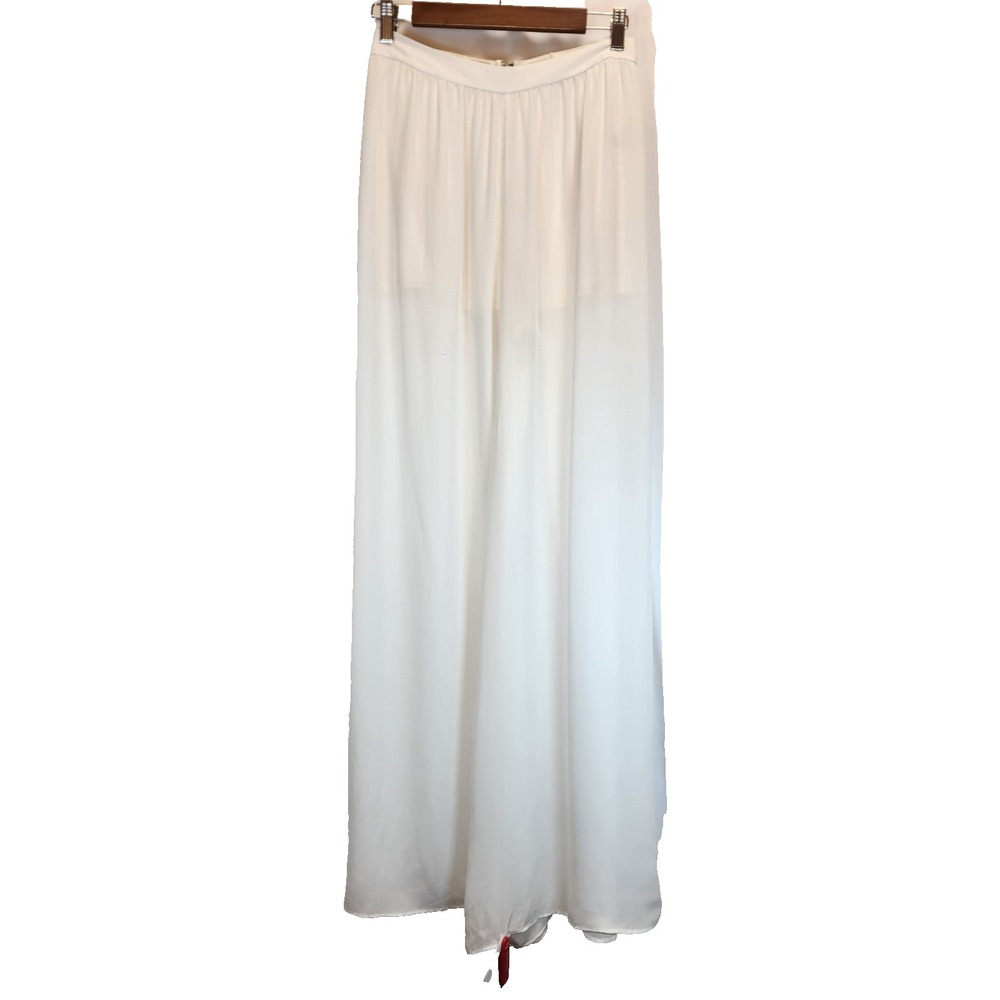 Alice + Olivia White Sheer Chiffon Wide Leg Maxi Pants Shorts Lining Size 6